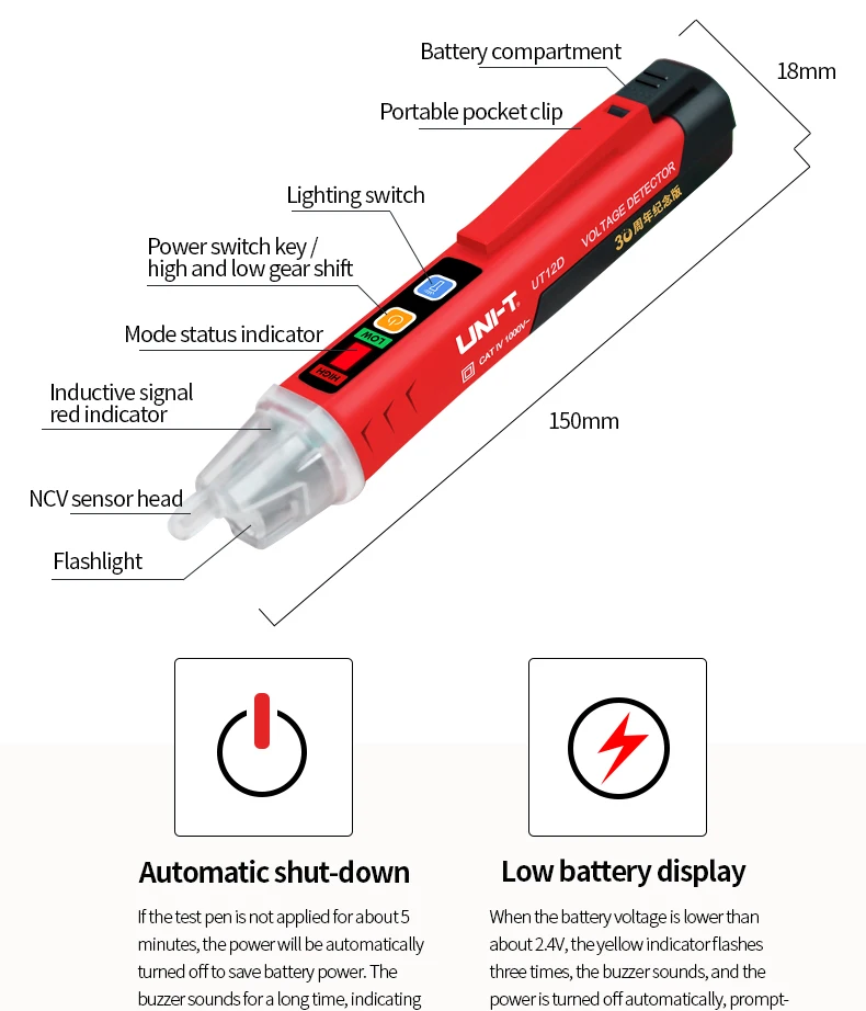 UNI-T UT12E UT12M Socket Wall AC Voltage Detector Indicator 24V-1000V Non Contact Volt Current Electric Sensor Test Pen digital calipers bunnings