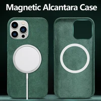 Italian Alcantara Case for iPhone 15 Pro Max Business Leather Phone Back Cover for iPhone 16 Pro Max Magnets For MagSafe Grey 1