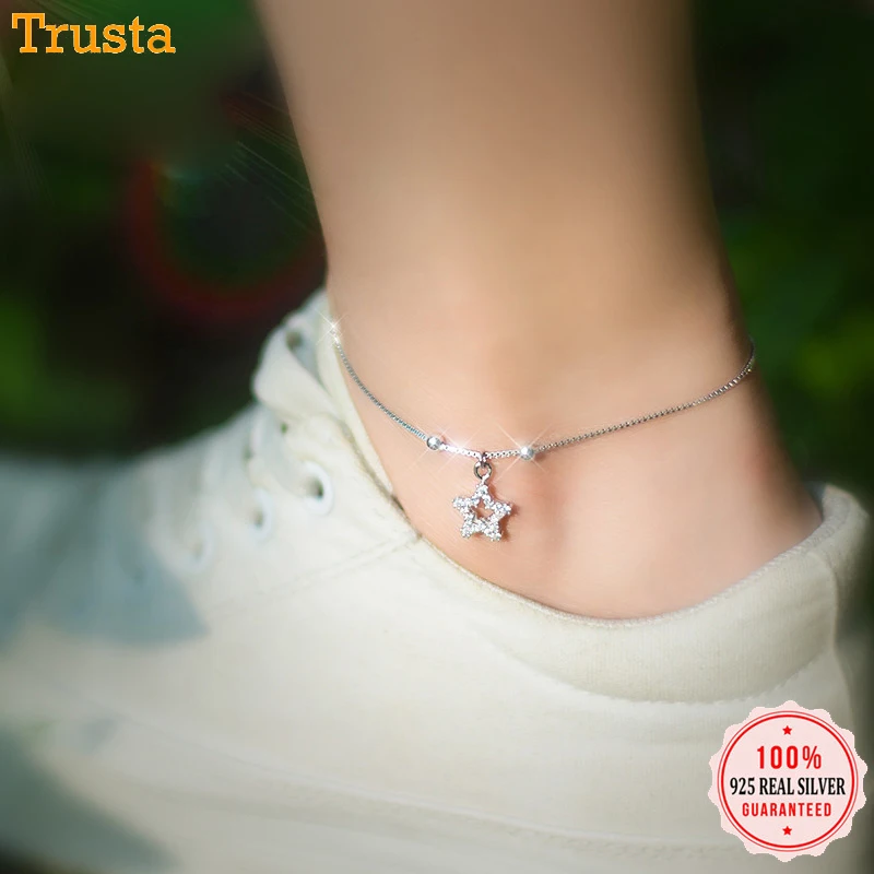 Trustdavis 100% 925 Sterling Silver Fashion Hollow Twinkling CZ Star Anklets For Women Gift Girls Sterling Silver Jewelry DS589 Trustdavis 100% 925 Sterling Silver Fashion Hollow Twinkling CZ Star Anklets For Women Gift Girls Sterling Silver Jewelry DS589
