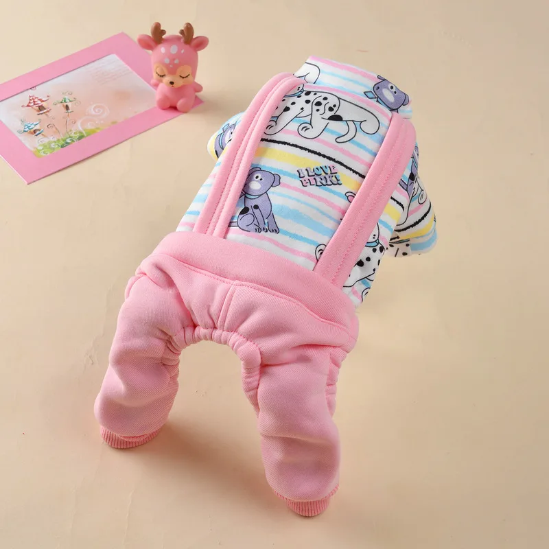 Rose red puppy Одежда для собак на весну и осень, комбинезон, милая пижама с принтом щенка, чихуахуа, померанского плюшевого цвета, зимняя теплая флисовая куртка - Цвет: Rose red puppy