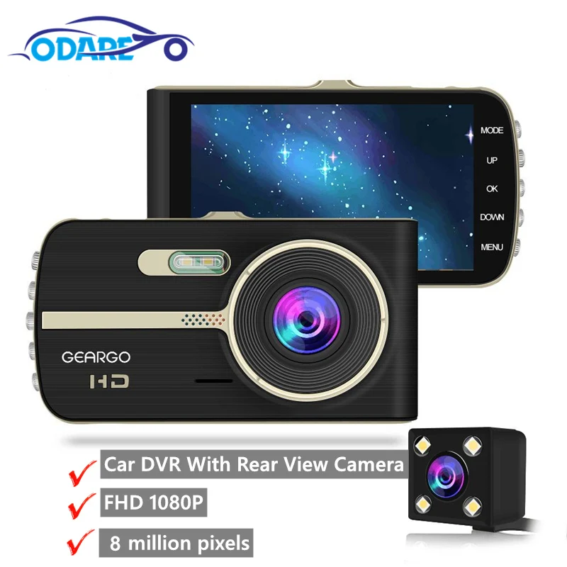 Odare Full HD 1080P 4,0 дюймов ips экран двойной объектив Автомобильный видеорегистратор камера Автомобильный видеорегистратор 170 градусов ночного видения - Название цвета: Add rear view camera