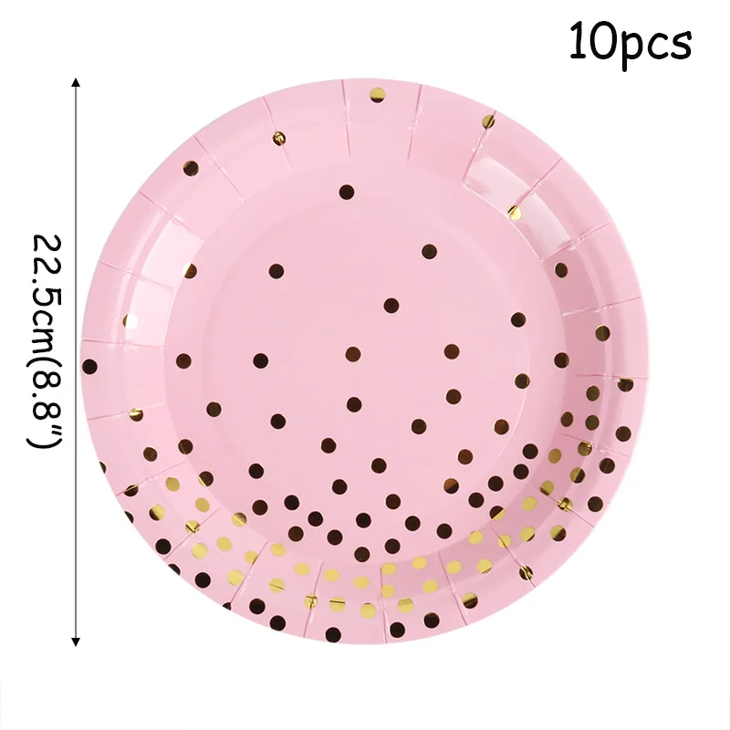 Розовое золото точка одноразовые столовые приборы вечерние декоративные тарелки чашки, ребенок, душ День Рождения украшения для детской вечеринки - Цвет: 10pcs 9inch Plates