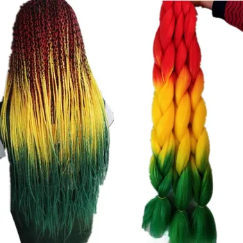 

Hywamply 32" 165g Synthetic Jumbo Braids Hair Bulk Extensions Red Yellow Green Ombre Braiding Attachment For Twist Box Locs Hair