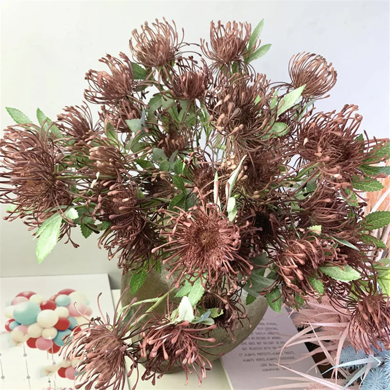 3 головки/ветка Leucospermum искусственные цветы для свадебного украшения Флорес Искусственные пластиковые искусственные цветы