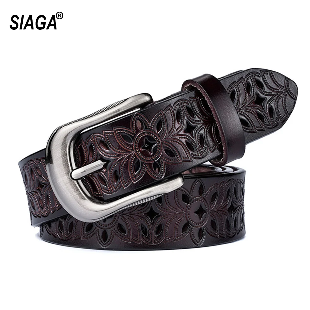 Ladies All-match Genuine Leather Belts Hollowed Cowhide Casual Style Belt Women Jean Female Accessories 2.8cm Width AK039 la spezia coffee belt women pin buckle leather belt for jeans ladies cowhide genuine leather brand female fashion square belts