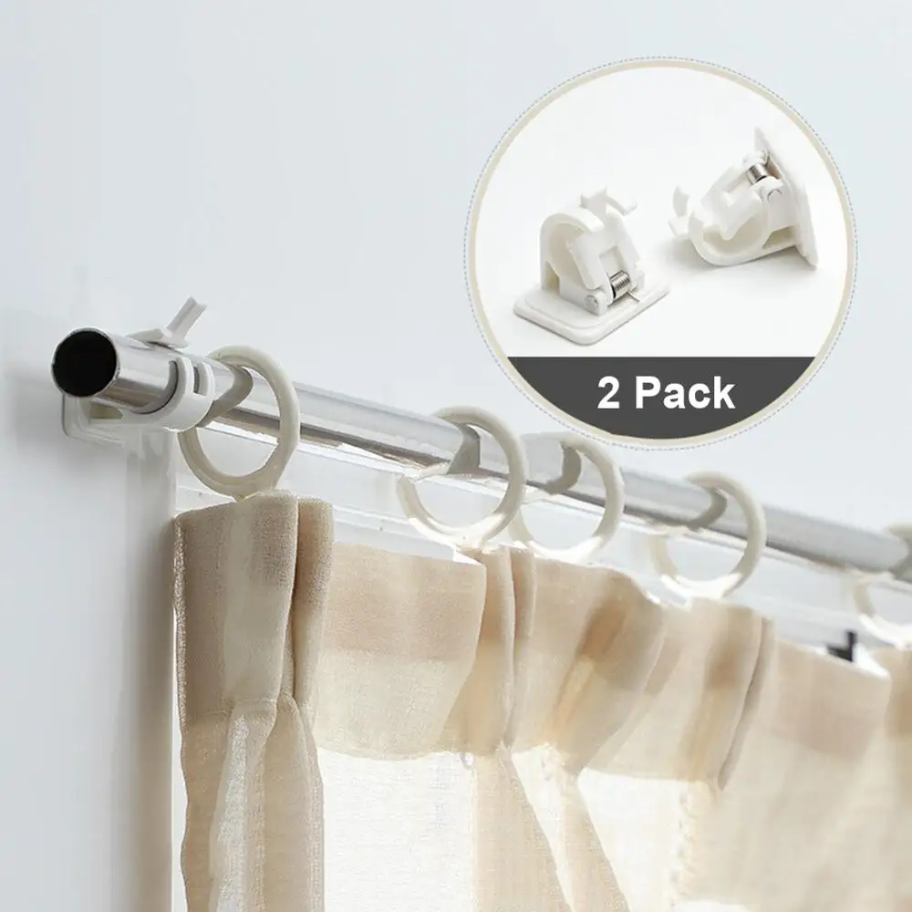 

2Pcs Self-Adhesive Hooks Wall Mounted Curtain Rod Bracket Shower Curtain Rod Fixed Clip Hanging Rack