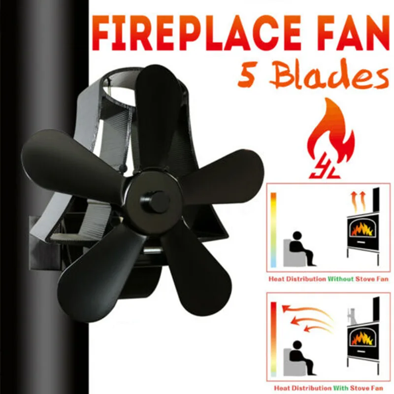 

Heat Powered Stove Fan Wood Logs Burner Fireplace Eco-friendly 5 Blades Heater