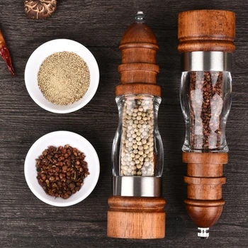 

Pepper Grinder Adjustable Coarseness Spice Wooden Shakers Modern Cooking Salt Mill Household Visible Window Kitchen Tool Manual