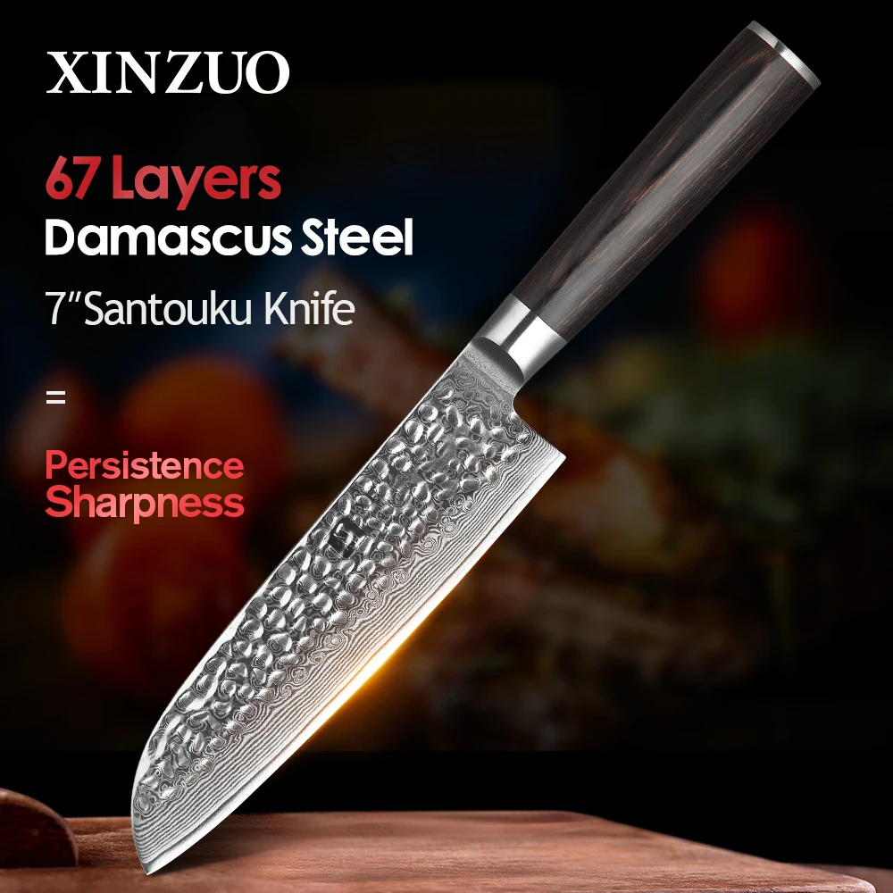 Xinzuo B9 3 Pcs 67 Layer Damascus Steel Knife Set Chef Santoku Utility Knife  Rosewood – The Bamboo Guy