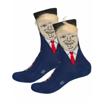 

2020 Hot Funny President Donald Trump Socks With 3D Fake Hair Crew Socks Mens Compression Socks 2020 election Spoof Streetwear