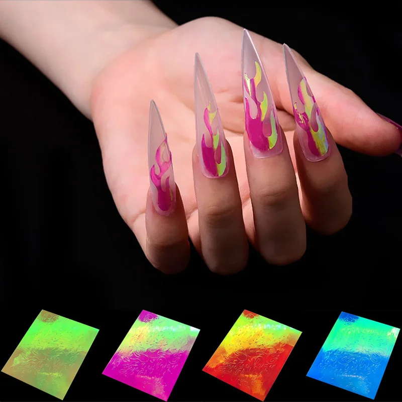 

1 Sheet Flame Nail Sticker Holographic Fire Flame Nail Vinyls Stickers Nail Art Decoration Fires On Manicure Stencil Stickers