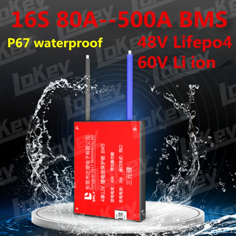 

BMS 16S 48V 60V 100A 200A 300A 400A 500A Lithium li-ion lipo lifepo4 P67 waterproof BMS with equalizing current