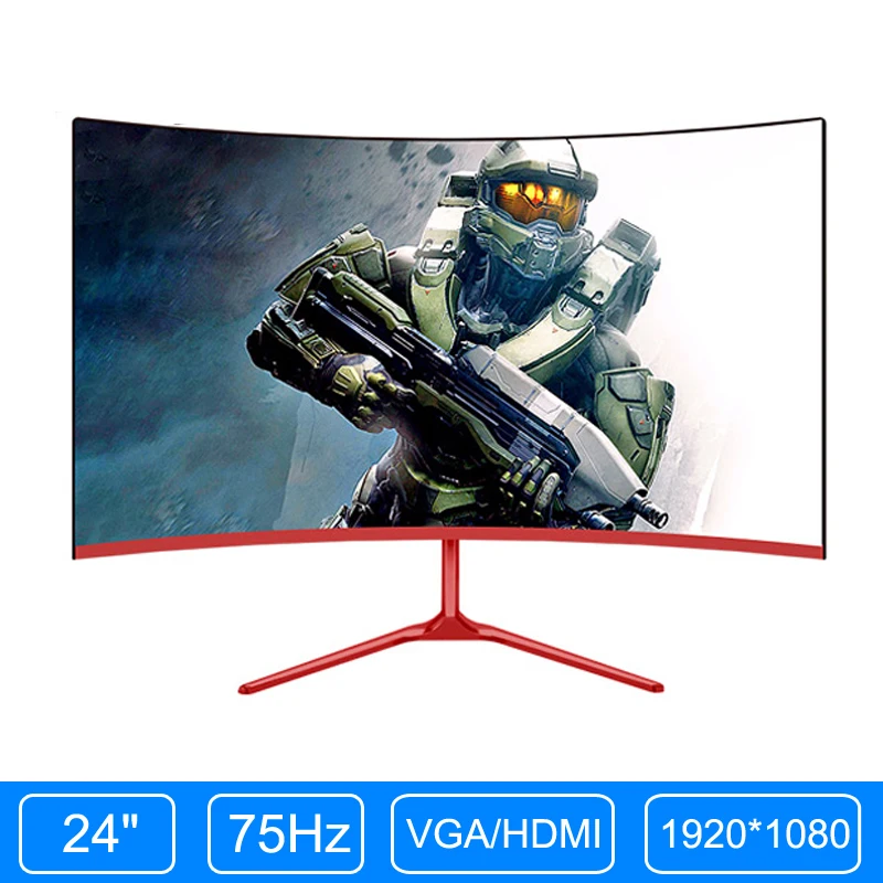 Изогнутый широкоформатный игровой монитор HUGON 23 8 дюйма IPS/Led 24 75 Гц вход HDMI/VGA