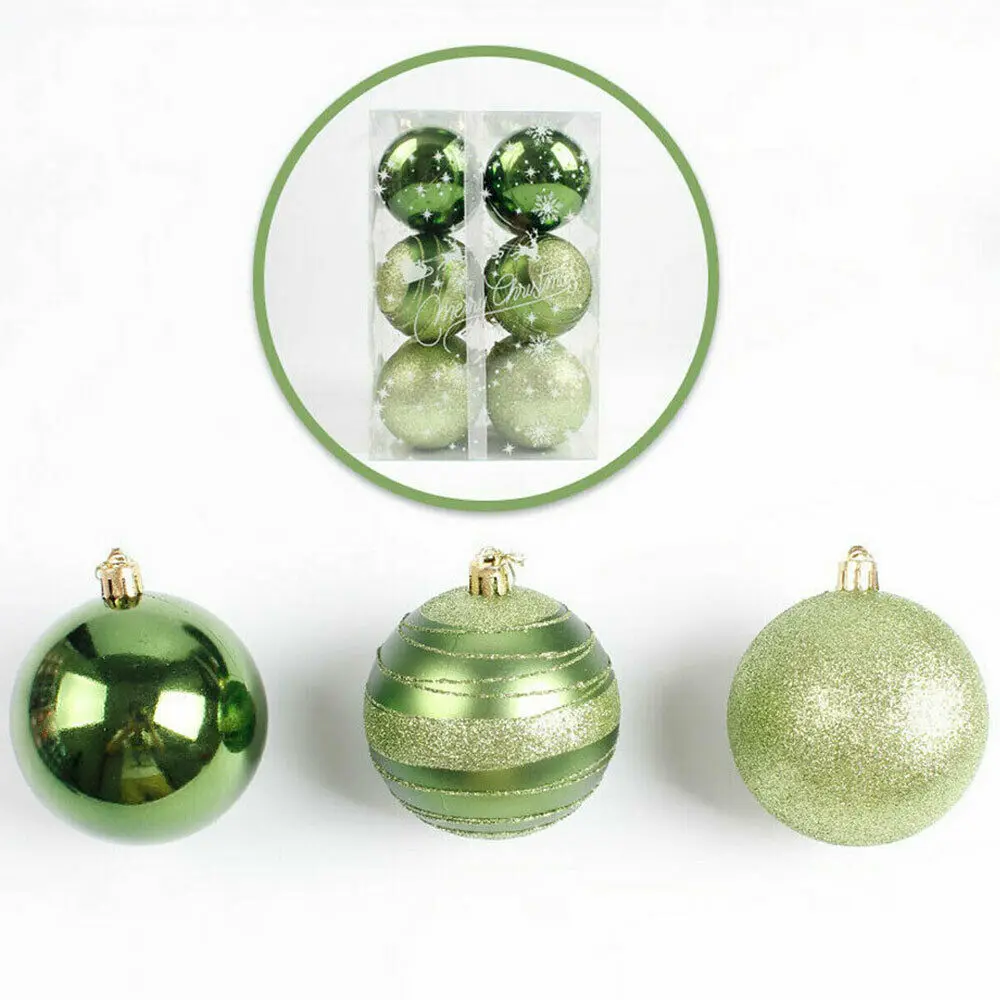 12PCS Glitter Christmas Baubles Xmas Tree Ornament Ball Christmas Decor 60 mm - Цвет: Зеленый