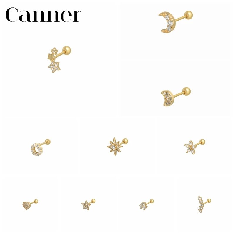 Mejores Ofertas Canner-pendientes tipo botón de plata fina para mujer, 1 Uds., hélice, corazón, estrella, Luna, Piercing, joyería fina, cartílago W5, 925 lbQKMlqADZm