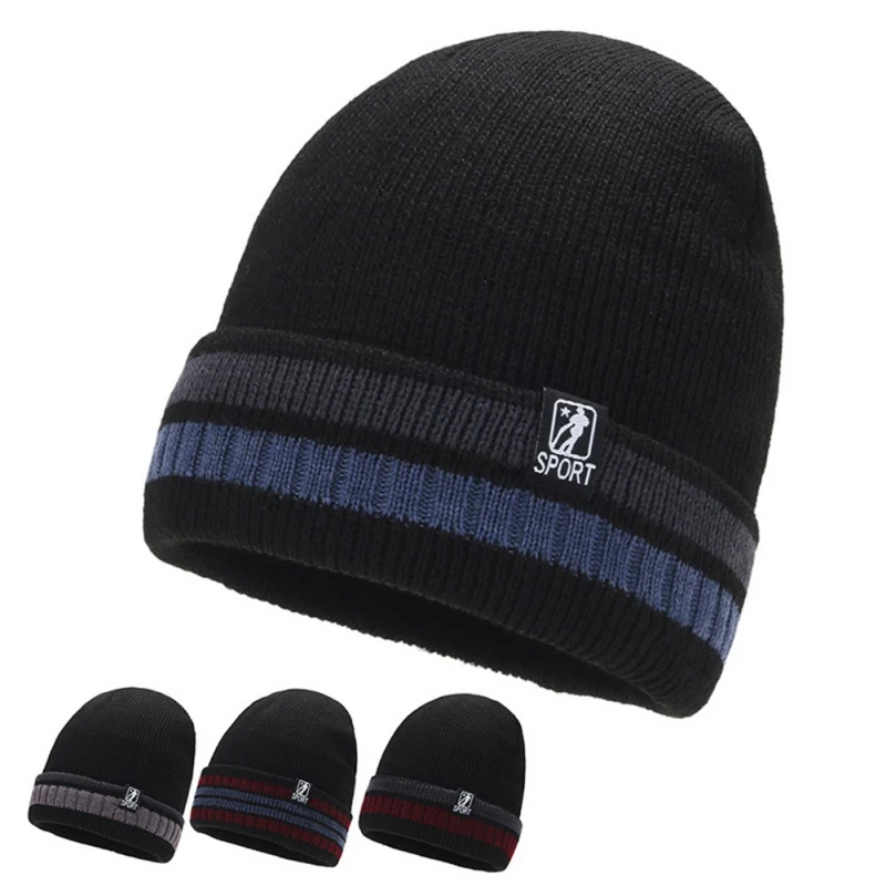 

Stretch Knitted Skullies Bonnet Fashion Beanie Plush Lining For Snowboard Skiing Skating Hat Cuffed Winter Beanie