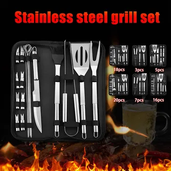 

Bbq Tools Set For Home Stainless Steel Special Baking Set Home Outdoor Portable Tote Bag Garden Camp Barbecue Tool Kit Hot