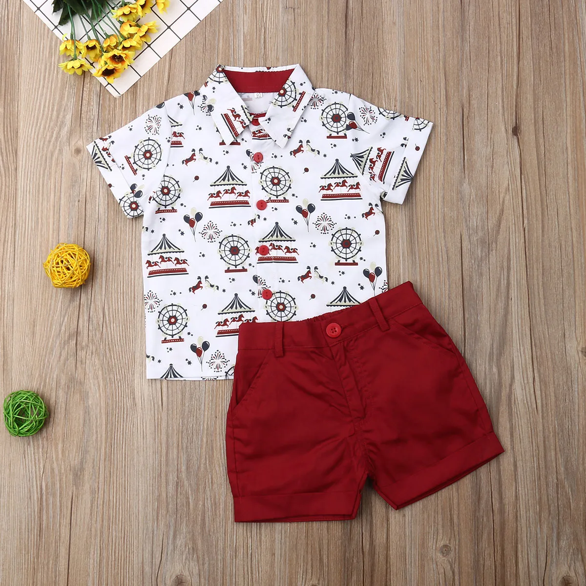 Pudcoco/Одежда для маленьких мальчиков рубашки топы с принтом «Merry-go-round» Короткие штаны комплекты из 2 предметов деловой костюм для джентльмена
