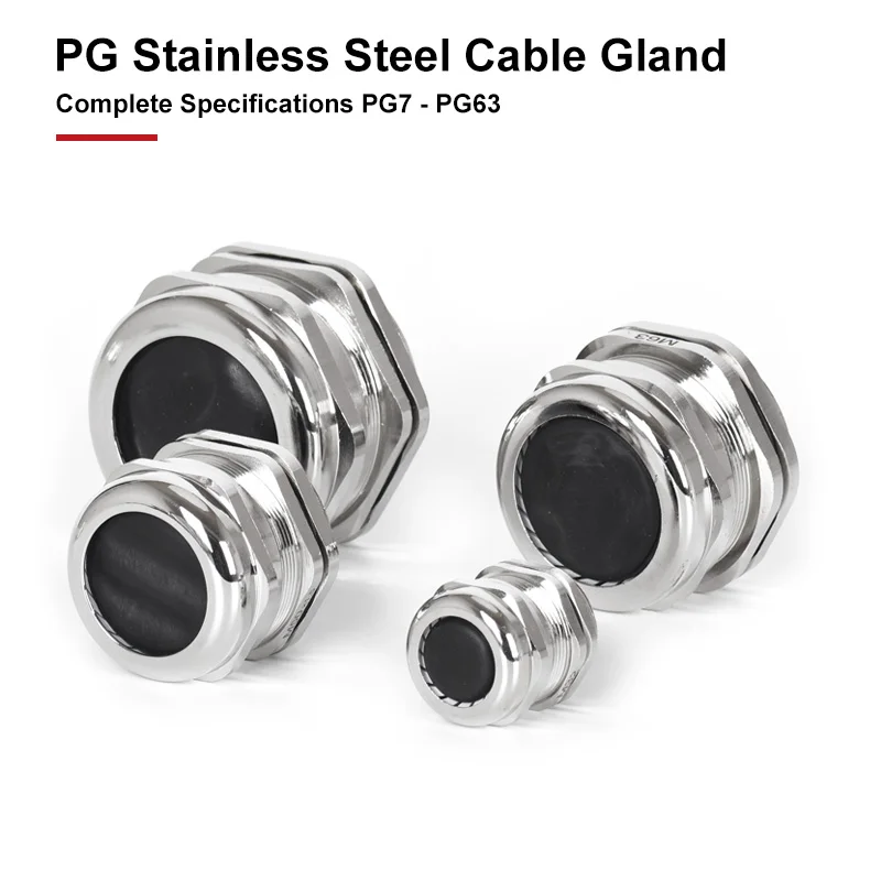 PG Type 304 Stainless Steel Cable Gland IP68 Metal Waterproof Fixing Joint PG7 PG16 PG25 PG36 PG48 PG63 Nickel Coated Connector