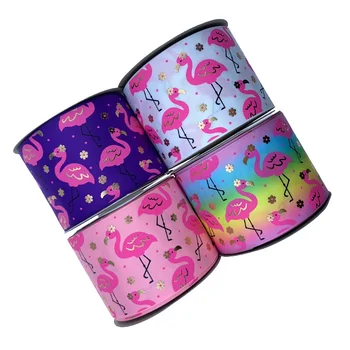 

BOCA 75MM Flamingo ink with gold foil on Solid Grosgrain Ribbon 100 Yards/roll ,many color for choose