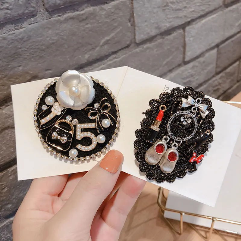 

High quality Crown Lipstick Small Fragrance Pearl Brooch Pin Bow Flower Jewelry Brooches Korean Elements For Woman