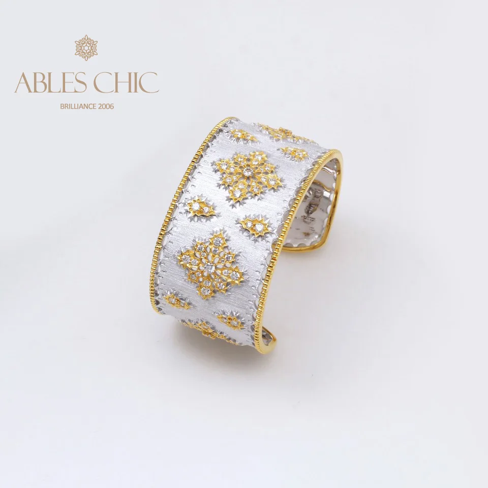

925 Silver Renaissance Silky Texture Bridal Bangle Tulle Filigree Flowers Wide Cuff Women Dream Bracelet Banquet Fine Jewelry