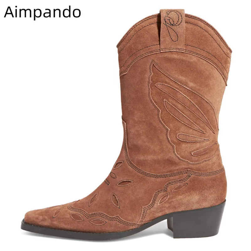 

Retro Sewing Boots Women 2020 New Autumn Winter Boots Cozy Pointy Toe Chunky Heel Booties Slip On Botas Mujer Casual Shoes Woman