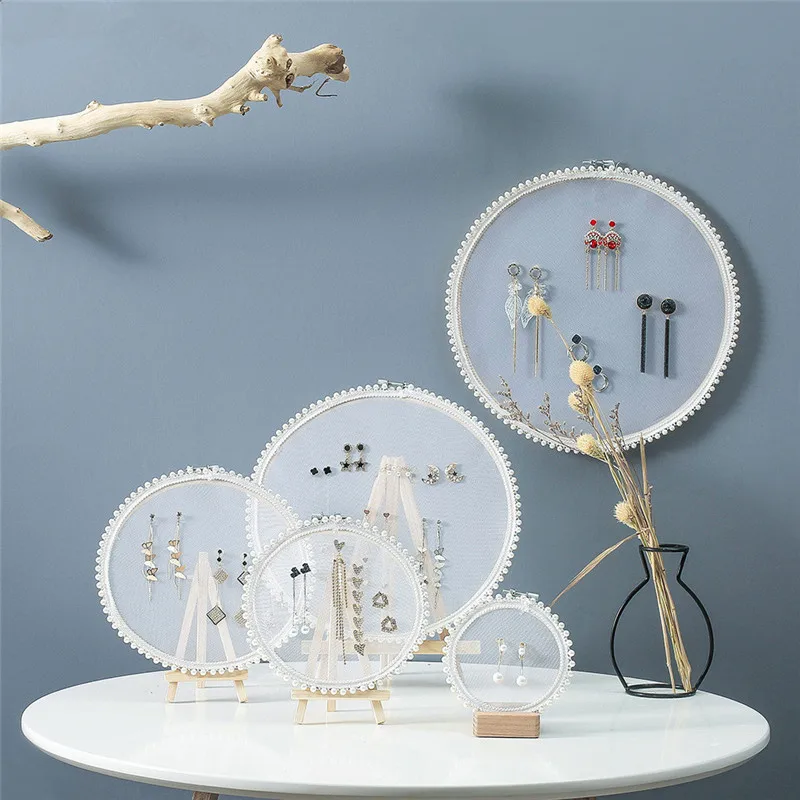 

Jewelry Display Frame Wall Hanging Ornaments Storage Rack Nordic Style Pearl Girl Yarn Disc Bamboo Embroidery Stretch