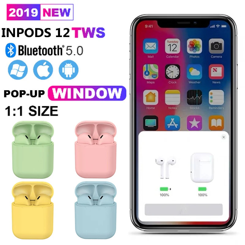 Inpods 12 tws Bluetooth наушники 5 0 беспроводные спортивные с микрофоном для iPhone xiaomi huawei PK i10