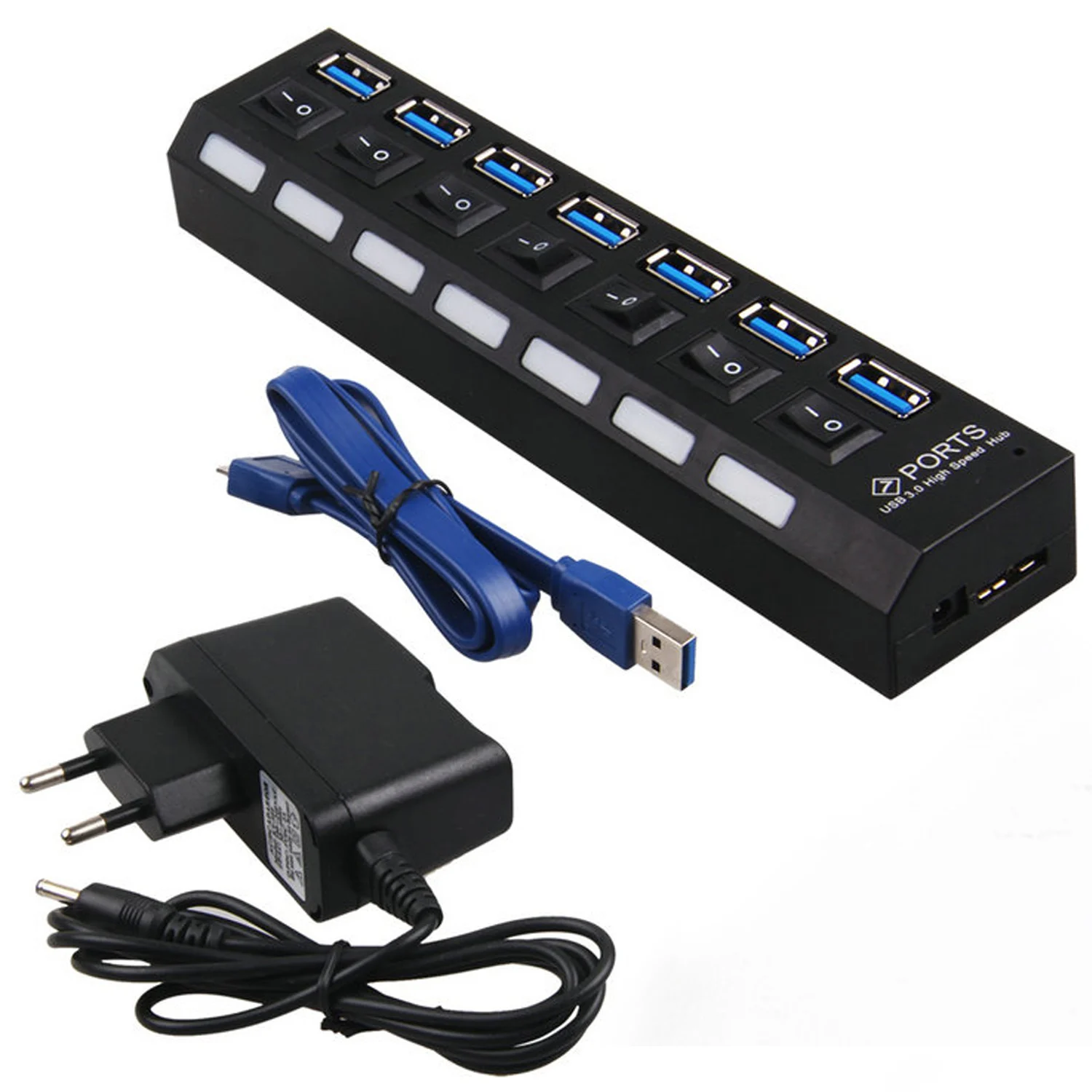 Elisona 7-Порты и разъёмы Мульти USB 2,0 концентратор адаптер питания разветвитель Зарядное устройство с индивидуальный переключатель и светодиодный свет для портативных ПК компьютер