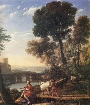 

4 Handmade Art Paintings by College Teachers - Landscape with Apollo Guarding the Herds Claude Lorrain - Oil Painting on Canvas