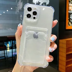 Stylish Shockproof Silicone Phone Case with Card Holder - Universal Design - iPhone 12 Pro (Clear)