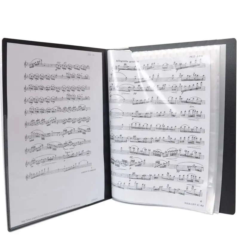 Music Sheet File Paper Documents Storage Folder Holder PVC.A4 Size,40 Pockets(Black