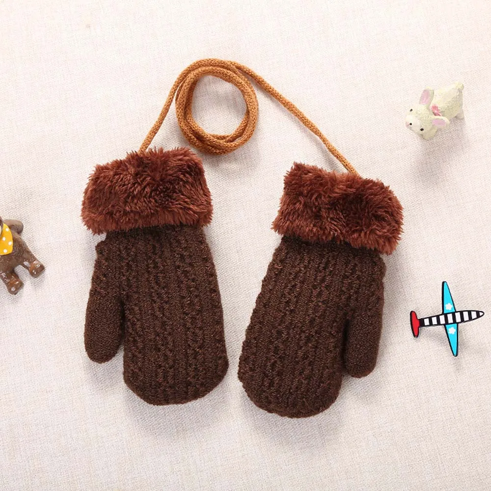 Уличные Зимние перчатки для детей ясельного возраста, одноцветные перчатки для девочек мальчиков, детские шерстяные теплые рукавицы, детские перчатки - Цвет: coffee