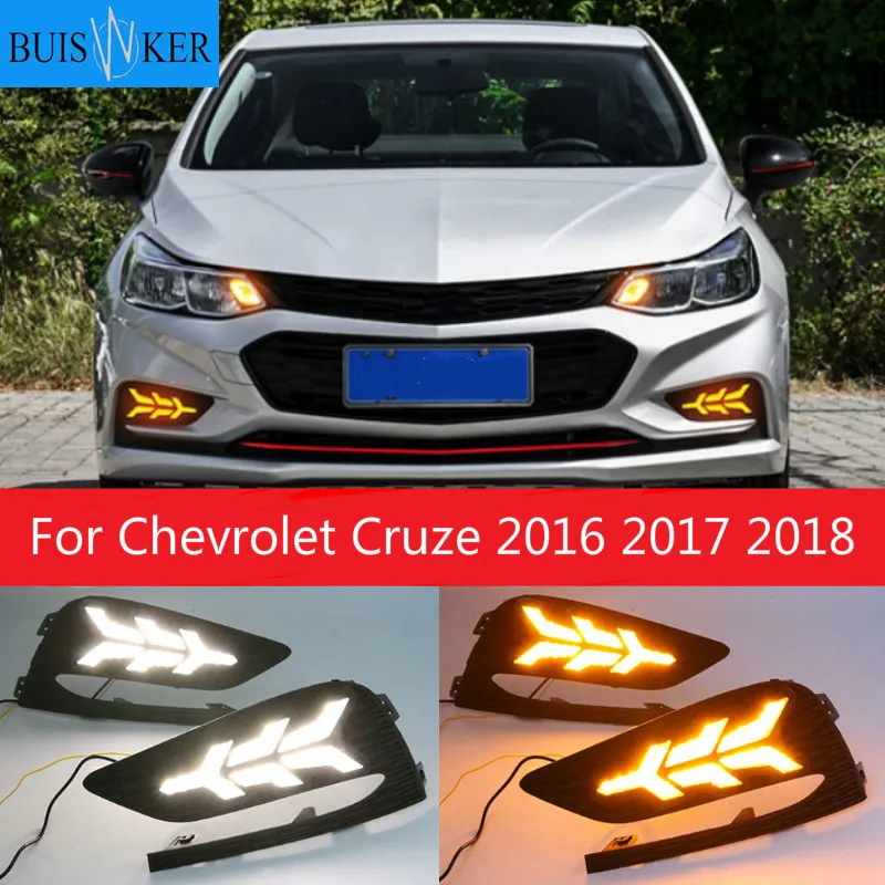 2PCS LED Daytime Running Light For Chevrolet Cruze 2016 2017 2018 Dynamic Yellow Turn Signal Relay Waterproof Car 12V DRL Lamp |