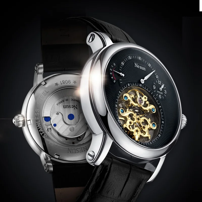 

Switzerland Luxury Brand Nesun Original Hollow Tourbillon Watch Men Automatic Mechanical Men's Watches Waterproof clock N9081bk
