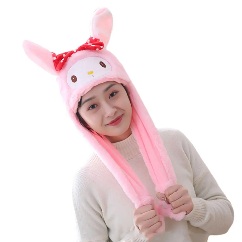 Girls Animals Ear Moving Jumping Hats Children Women Warm Plush Rabbit Winter Caps Kids Cute Bunny Fuzzy Pinch Airbag Funny Hats