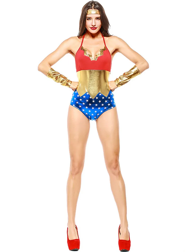 Пикантные SuperWomen Костюм для женщин супер костюм героя косплэй включая Головной