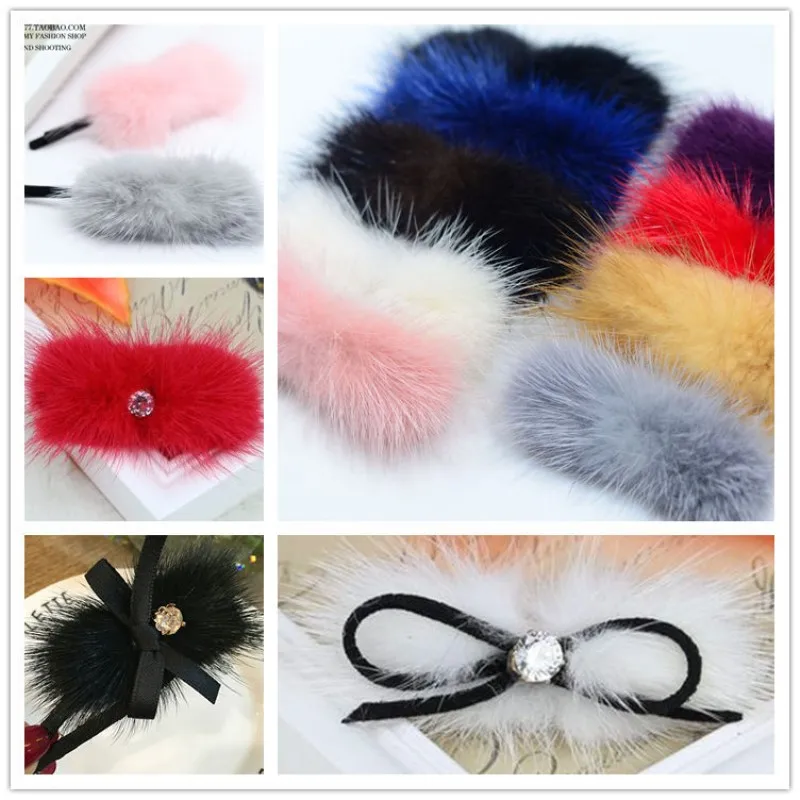 5pcs Bowknot Mink Hair Fur Pompom Wedding Party Decor DIY Handmade Headdress Clothing Hats craft supplies pom poms craft supplies