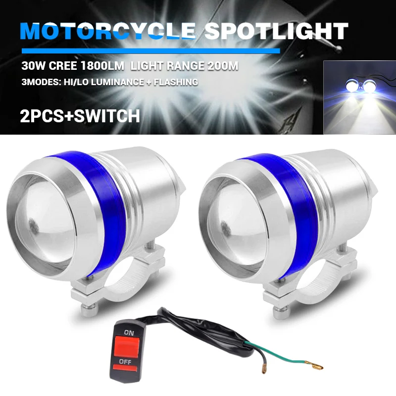 

DERI 2pcs LED MotoMotorcycle Headlight Spot Light 30W U2 Angel Eye U3 LED Headlight Hi/Lo Beam 6500K Spot Lamp Fog Driving