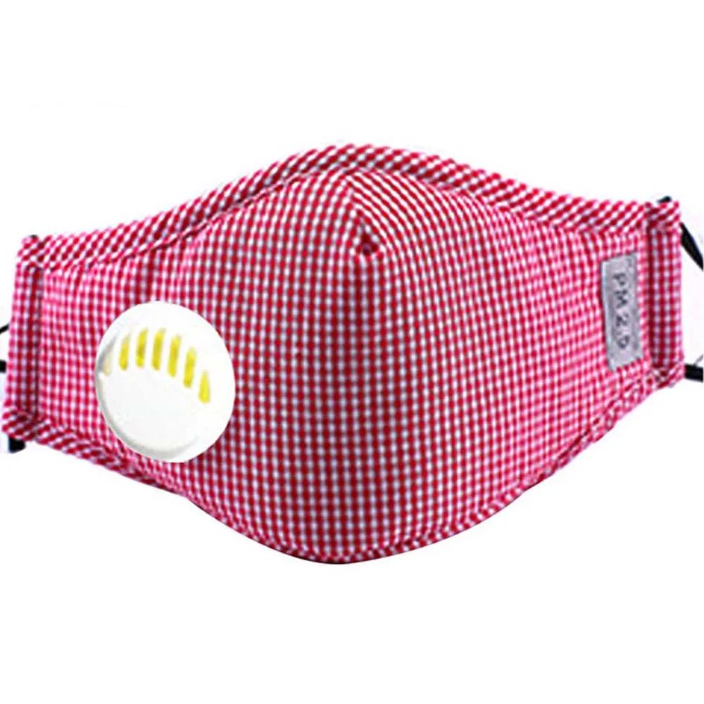 Plaid red Мода унисекс Респиратор маска с дыхательным клапаном Моющийся хлопок активированный уголь фильтр PM2.5 рот маски Анти Пыль аллергия - Цвет: Plaid red