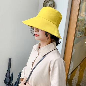 

Japanese big brim fisherman hat female spring and summer sun hat solid color basin hat simple hat
