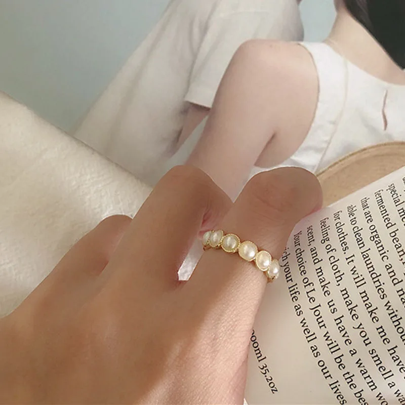 

17mm,18mm Chic Elegant Vintage Gold Round Pearl Rings for Women Girl Wedding Engagement Ring anillos