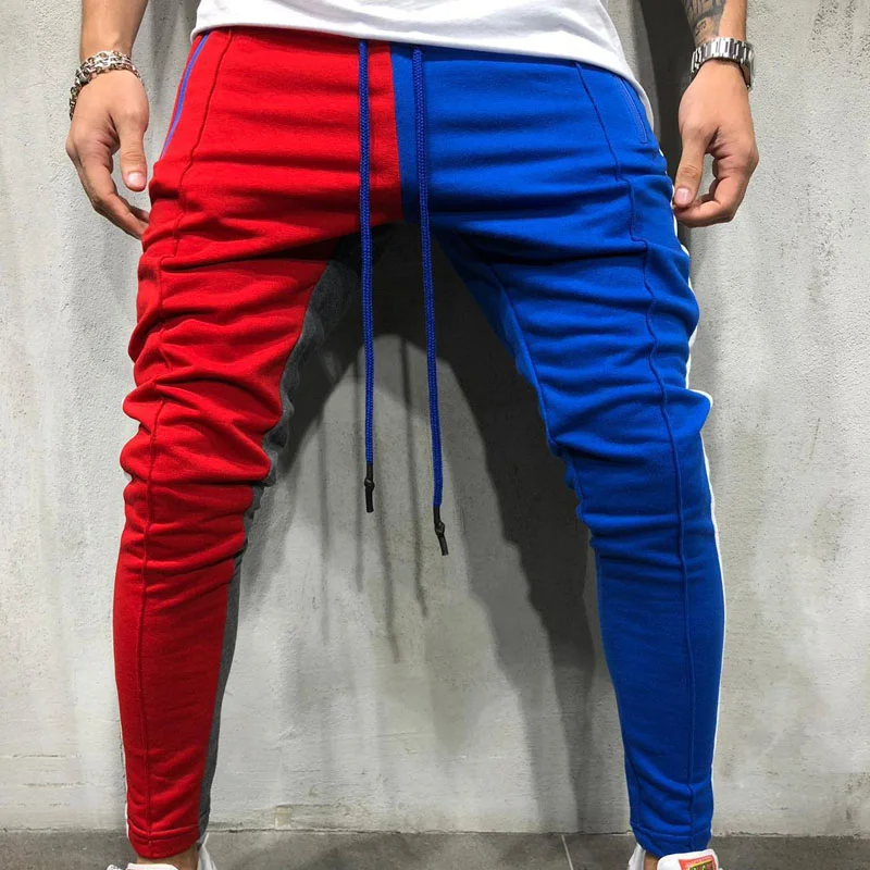 Мужские штаны для бега с эластичной резинкой на талии в синюю полоску, модные спортивные штаны для мужчин в стиле хип-хоп с карманами, мужские брюки для бега - Цвет: Red Blue