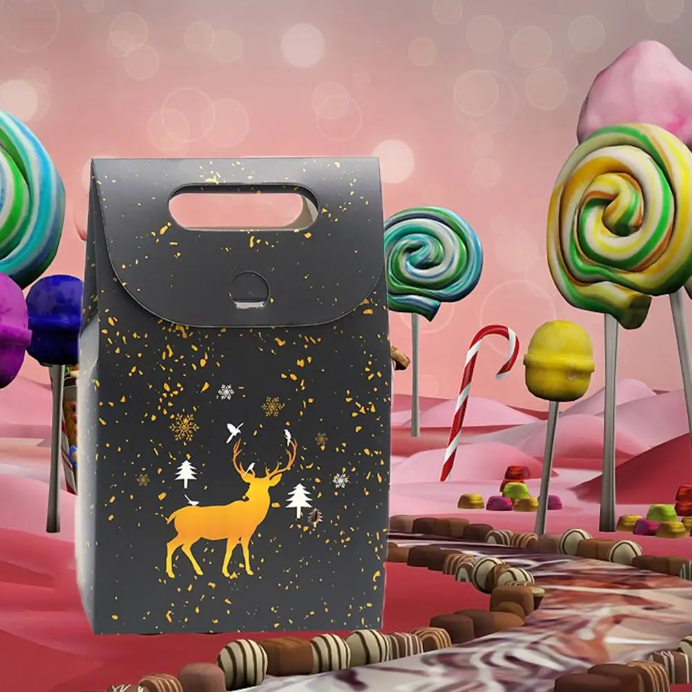 Бумажный мешок для конфет с изображением ночного неба и оленя, Рождественская Подарочная коробка, Рождественская коробка для шоколада, праздничная подарочная сумка