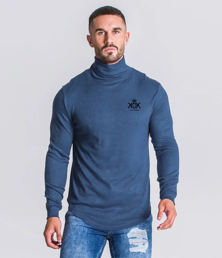 suéter de Otoño Invierno para hombres, Джерси, Повседневное de Цвет твердых de cuello alto para hombres, pulóveres de algodón de p
