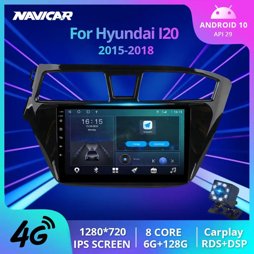2DIN Android 10.0 Car Multimedia Player For Hyundai I20 2015 2016 2017 2018 GPS Navigation Stereo Radio DVD Autoradio | Автомобили и