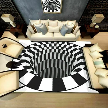 

3D Illusion Carpet Black White Geometric Magic Hole Design Anti-Slip Wear-resistant Floor Mat Room Decoration Rug 60 X 90CM HOT
