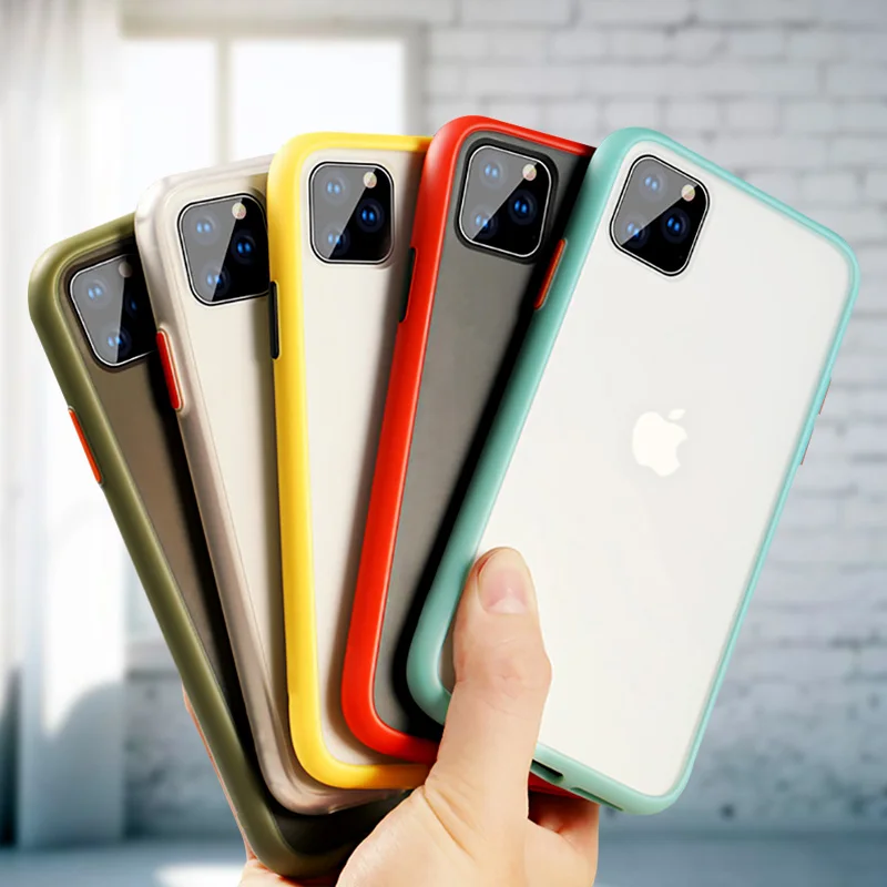 

Transparent Matte Case On the For iPhone 11 Pro Max Silicone Armor Colors Hard Cover for iphone 7 8 plus x xs max xr Cases coque