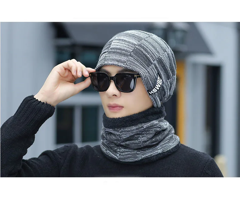 Новые зимние шапочки Skullies для женщин мужские шерстяные шарфы головные уборы, Балаклава маска Knitted шапка вязаная